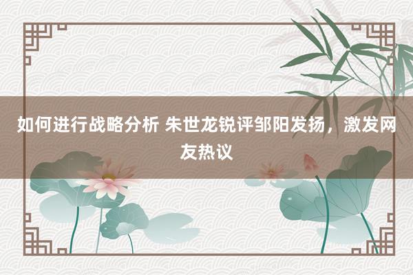 如何进行战略分析 朱世龙锐评邹阳发扬，激发网友热议