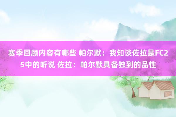 赛季回顾内容有哪些 帕尔默：我知谈佐拉是FC25中的听说 佐拉：帕尔默具备独到的品性