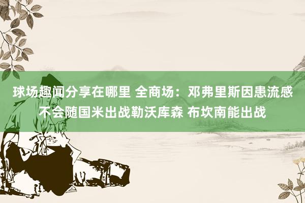 球场趣闻分享在哪里 全商场：邓弗里斯因患流感不会随国米出战勒沃库森 布坎南能出战