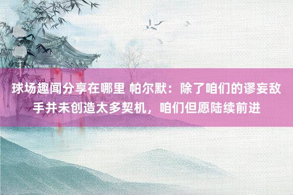 球场趣闻分享在哪里 帕尔默：除了咱们的谬妄敌手并未创造太多契机，咱们但愿陆续前进