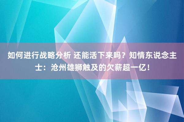 如何进行战略分析 还能活下来吗？知情东说念主士：沧州雄狮触及的欠薪超一亿！