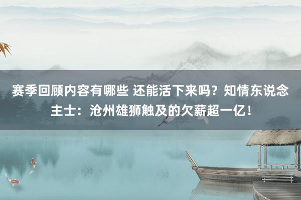 赛季回顾内容有哪些 还能活下来吗？知情东说念主士：沧州雄狮触及的欠薪超一亿！